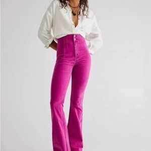Free People Hot Pink High-Waisted Flare Pants